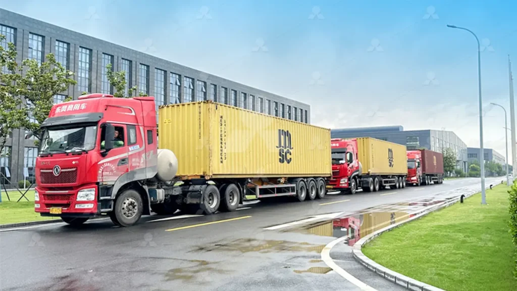 Loaded trucks with Liming Heavy Industry crushers heading to Uzbekistan