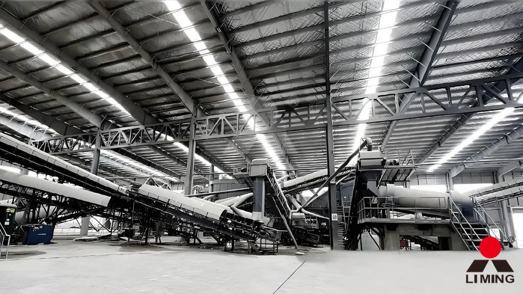A modern, enclosed green aggregate and artificial sand production facility engineered by Liming Heavy Industry.