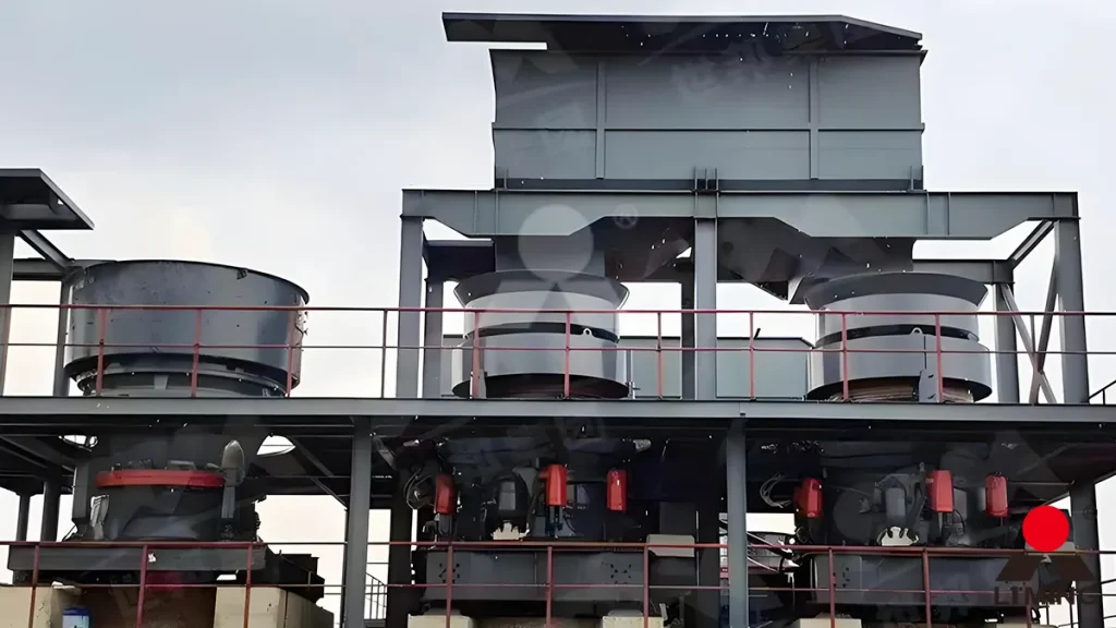 HPT Multi-Cylinder Hydraulic Cone Crusher showing the external hydraulic cylinders