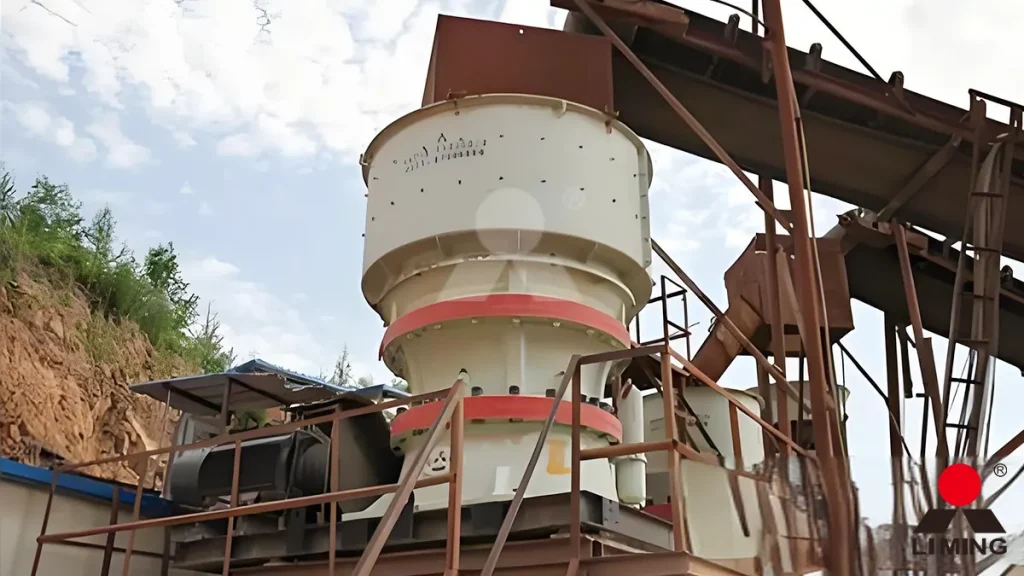 Liming HST Series Single-Cylinder Hydraulic Cone Crusher operating in a hard rock quarry